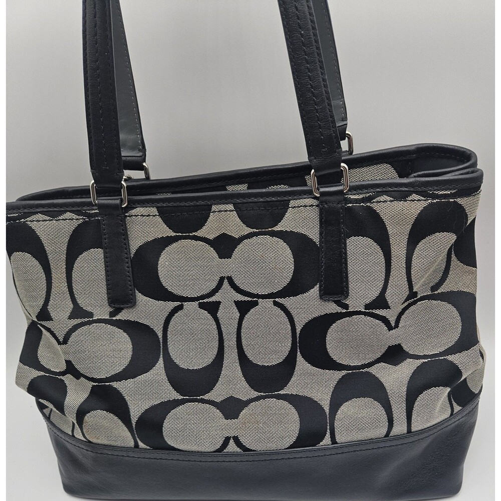 Coach Purse Shoulder Tote Bag Monogram C Black Grey Designer Fashion Carry
